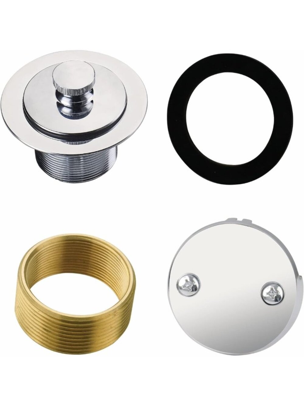 Chrome Tub Drain Lift & Turn Set with Overflow Faceplate - Universal Replacement